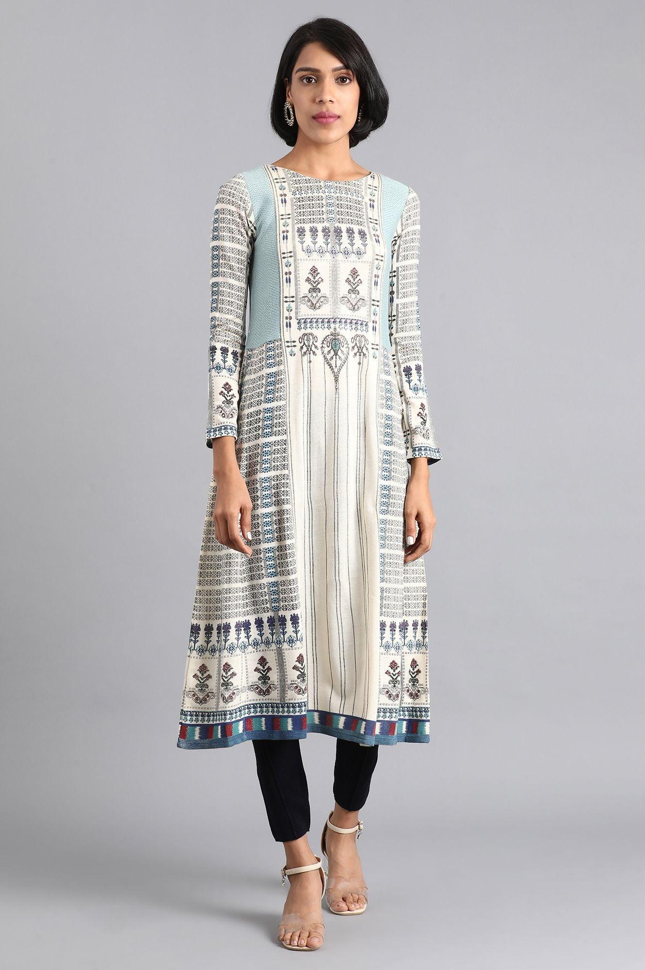 Ecru Round Neck Winter kurta - wforwoman