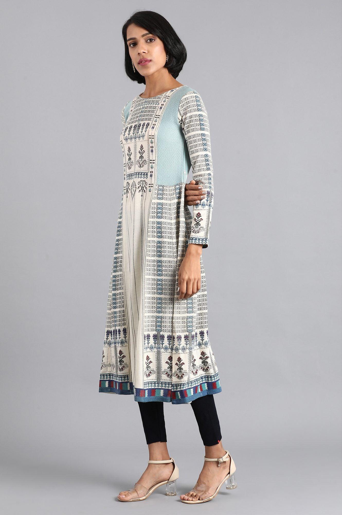 Ecru Round Neck Winter kurta - wforwoman