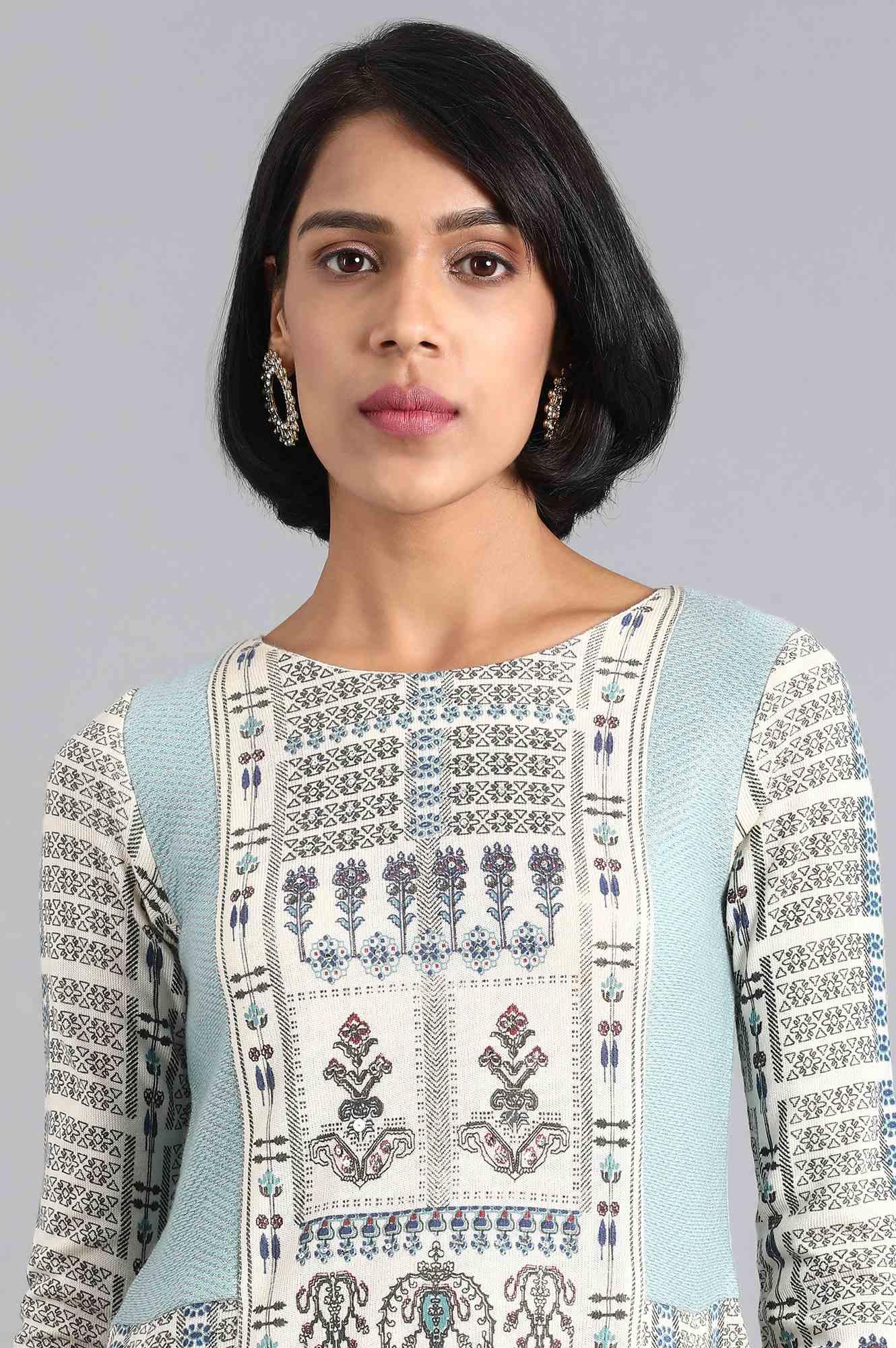 Ecru Round Neck Winter kurta - wforwoman