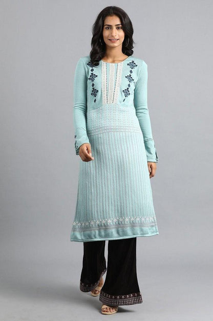 Blue Mandarin Neck Winter kurta - wforwoman