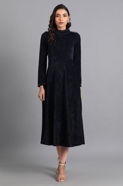 Navy Mandarin Neck Winter kurta - wforwoman