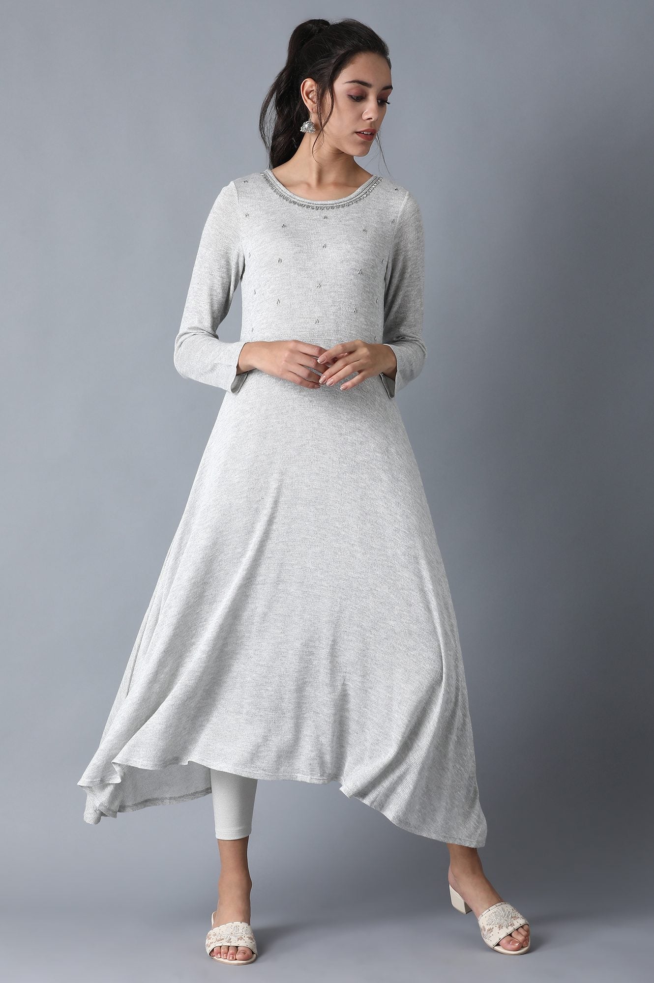 Grey Round Neck Winter kurta