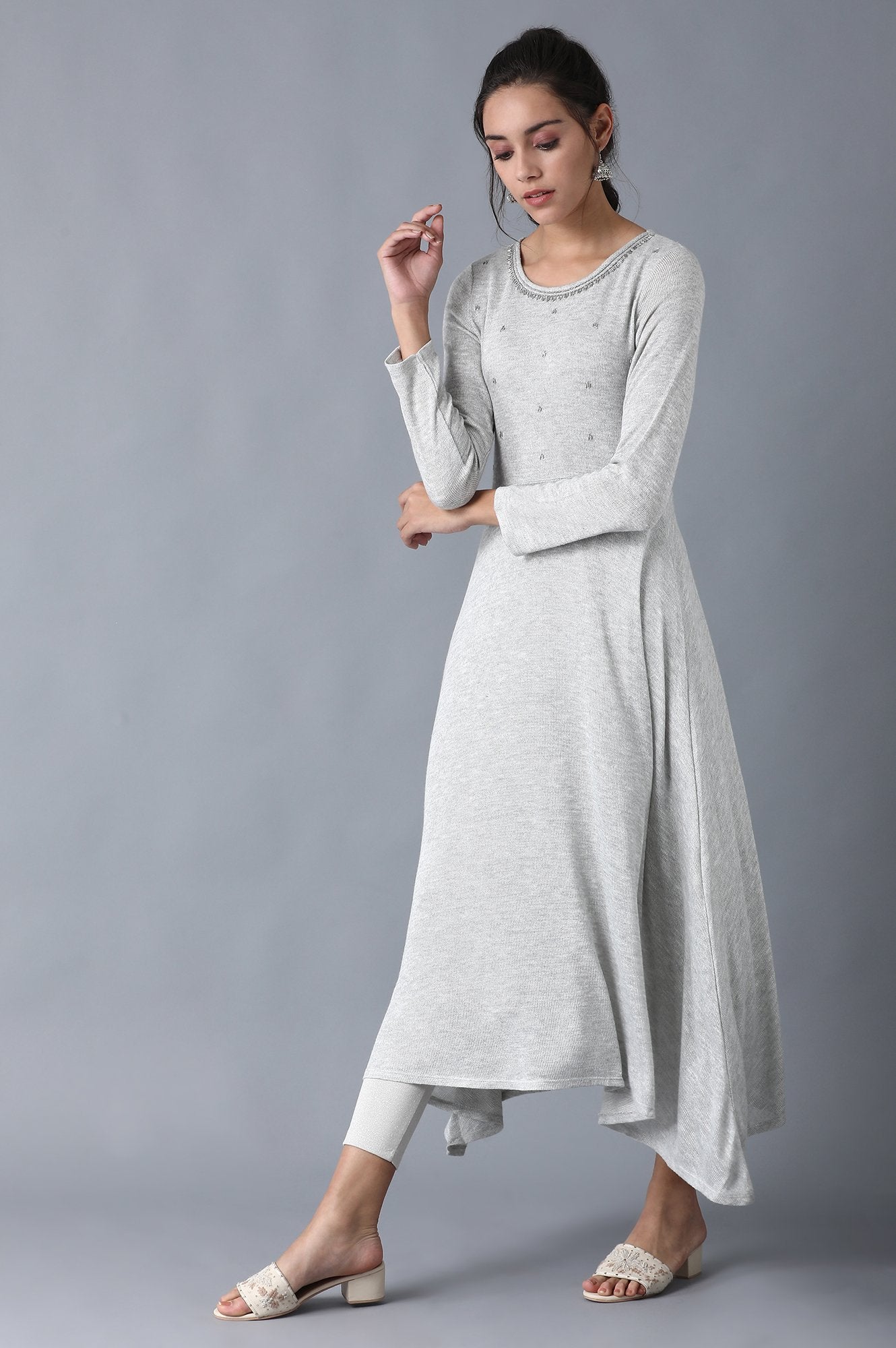 Grey Round Neck Winter kurta