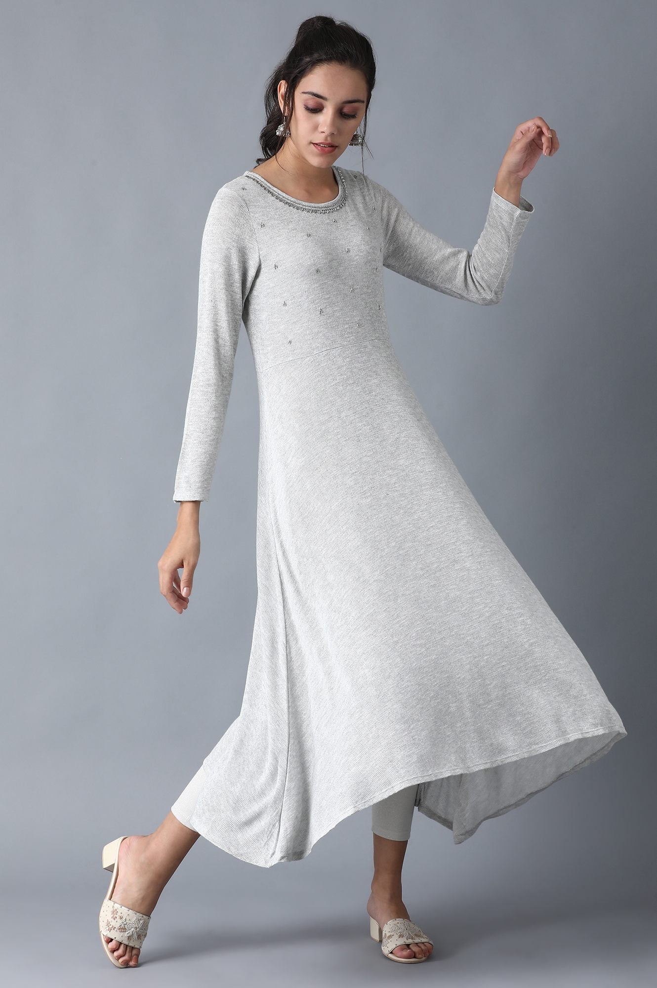 Grey Round Neck Winter kurta