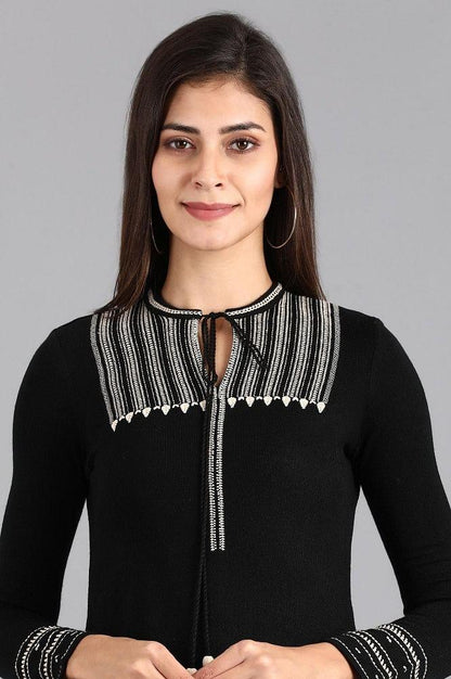 Black Mandarin Neck Winter kurta - wforwoman