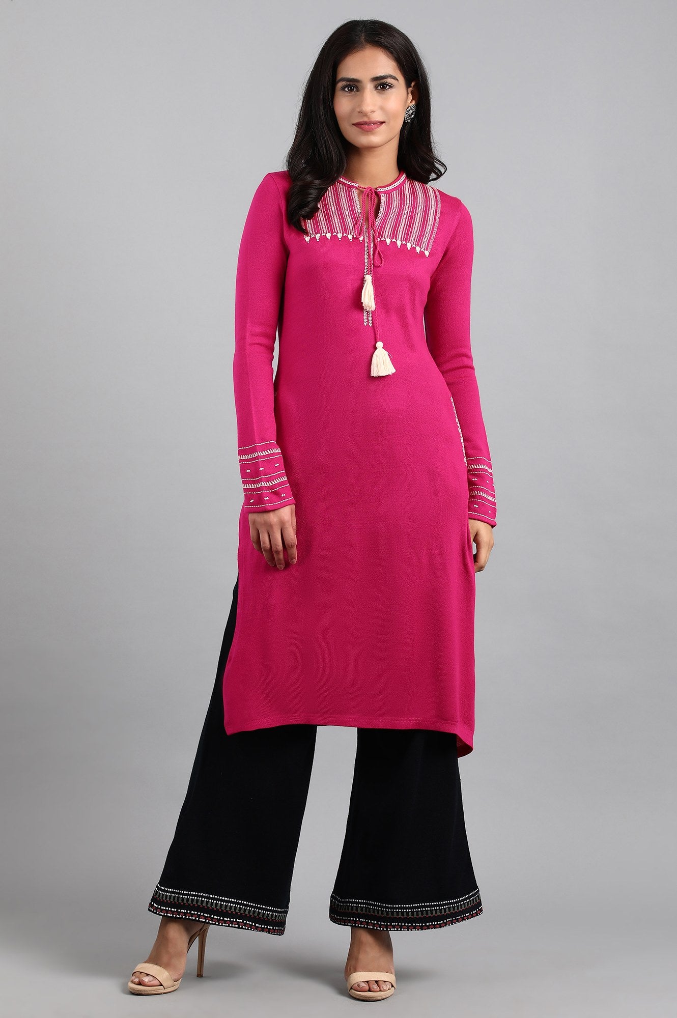 Pink Mandarin Neck Winter kurta