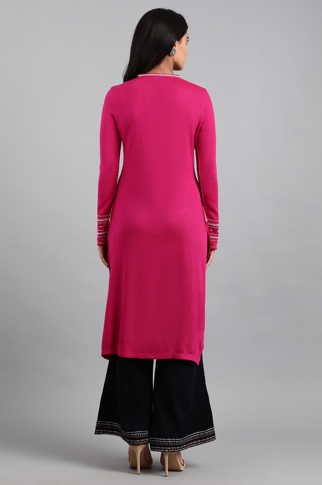 Pink Mandarin Neck Winter kurta