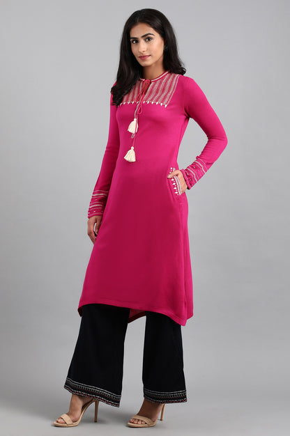 Pink Mandarin Neck Winter kurta