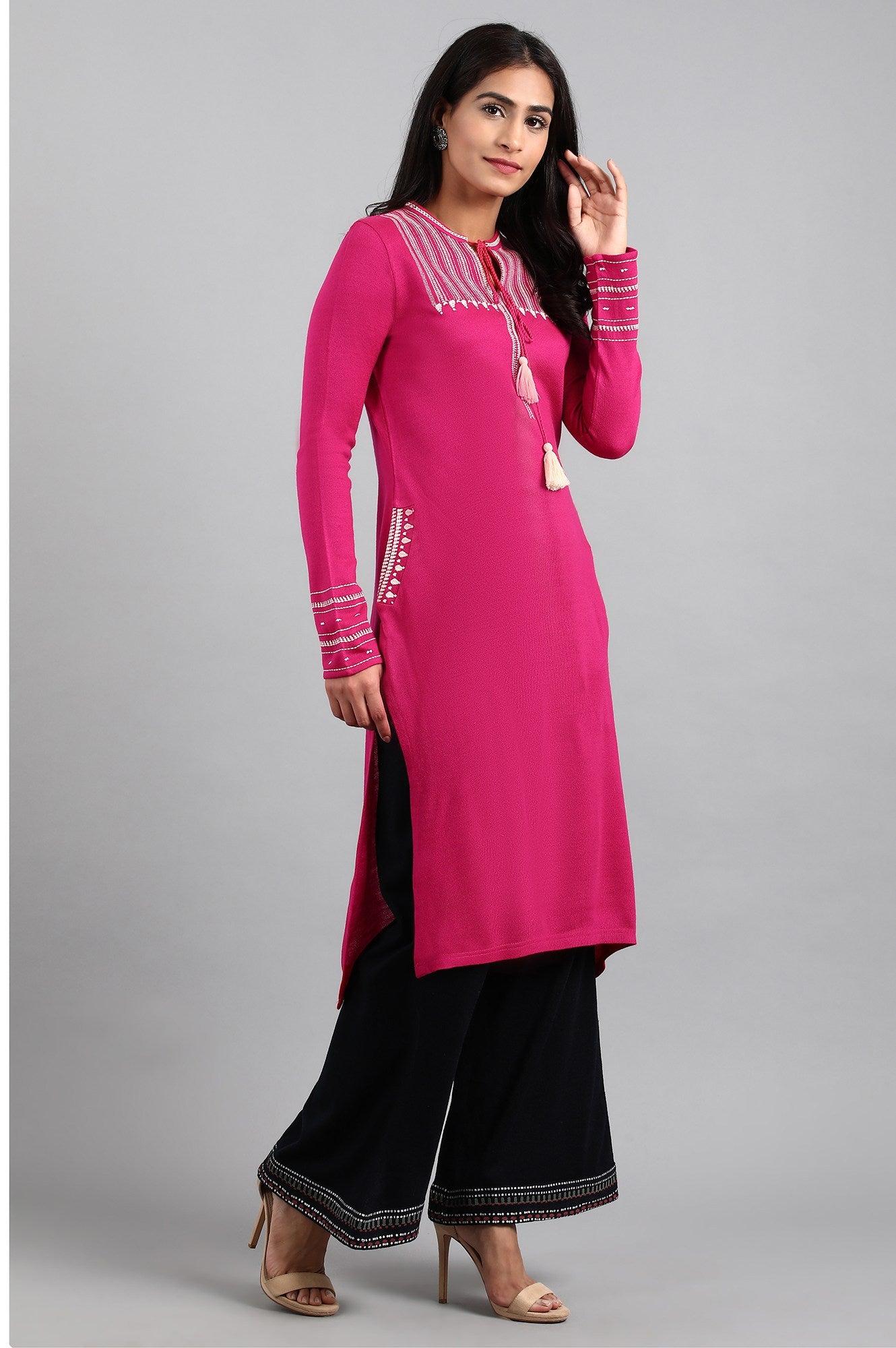 Pink Mandarin Neck Winter kurta