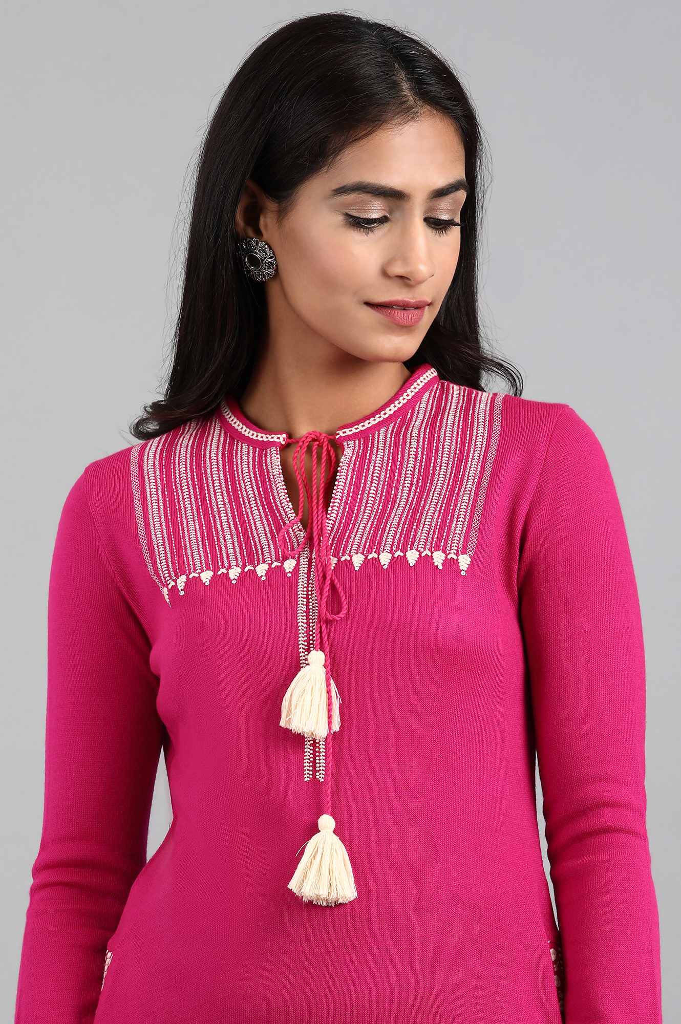 Pink Mandarin Neck Winter kurta