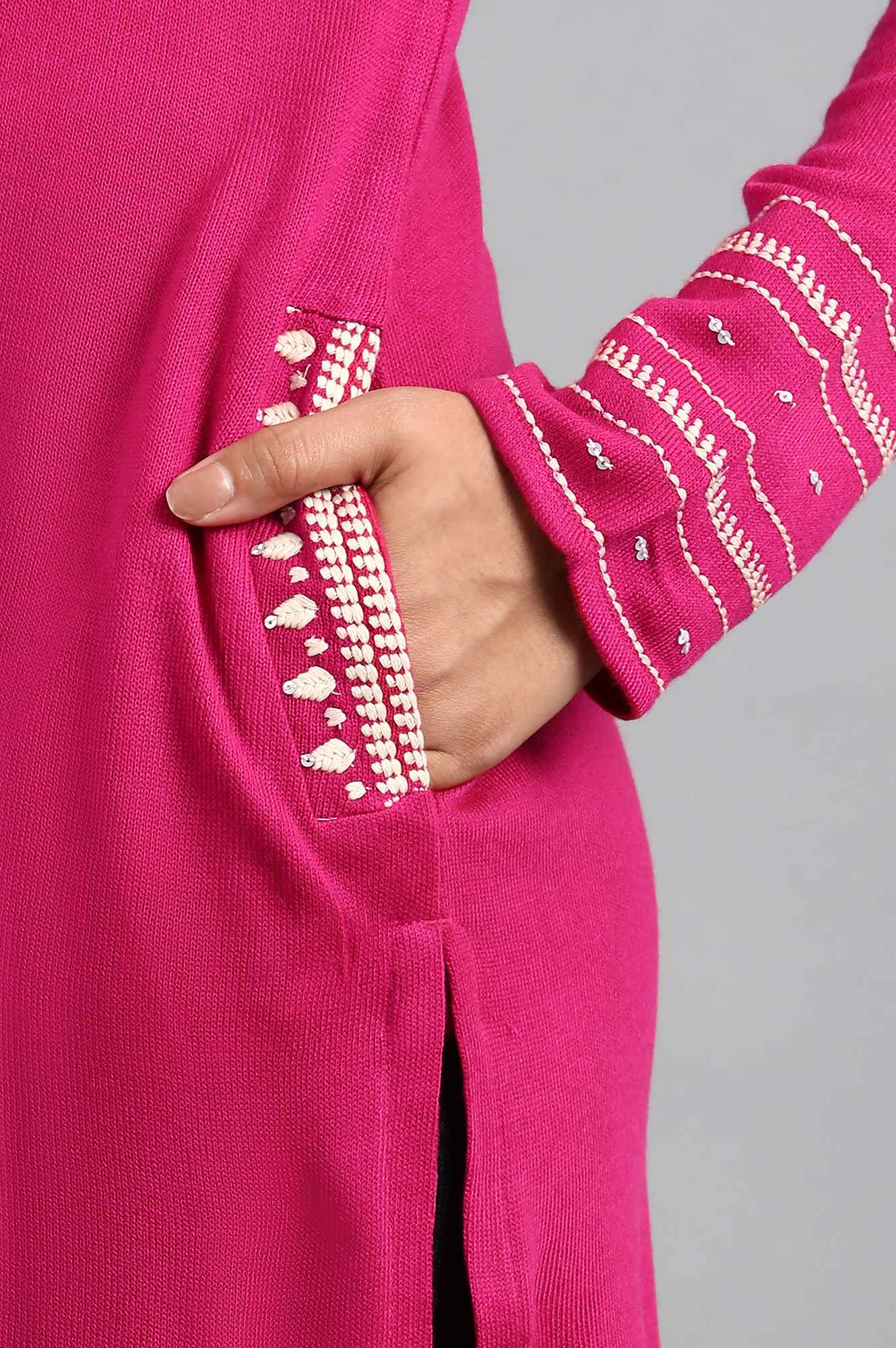 Pink Mandarin Neck Winter kurta