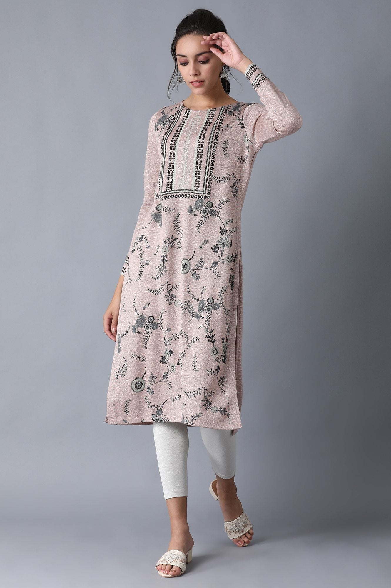 Pink Round Neck Winter kurta