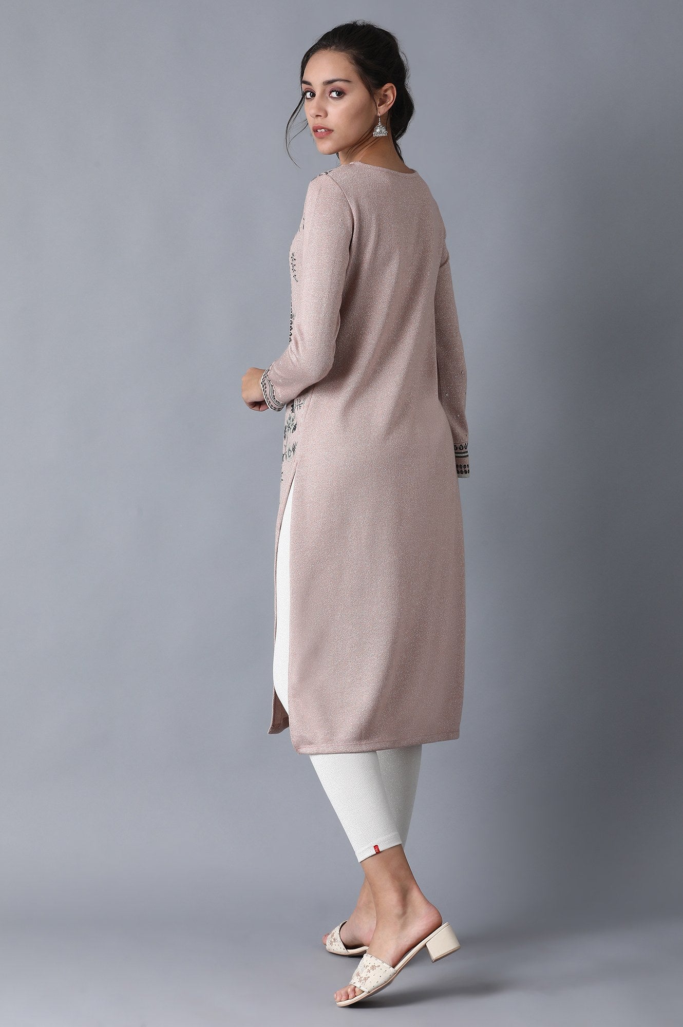 Pink Round Neck Winter kurta