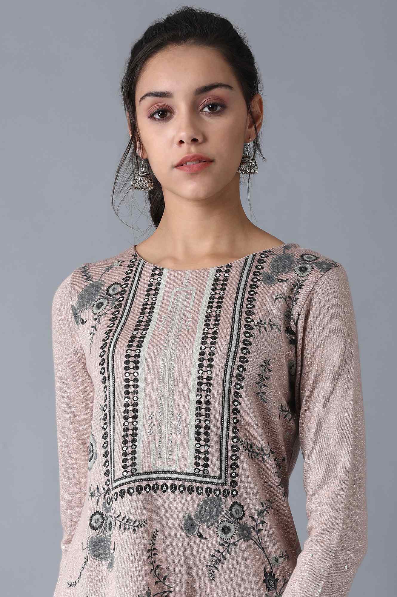 Pink Round Neck Winter kurta