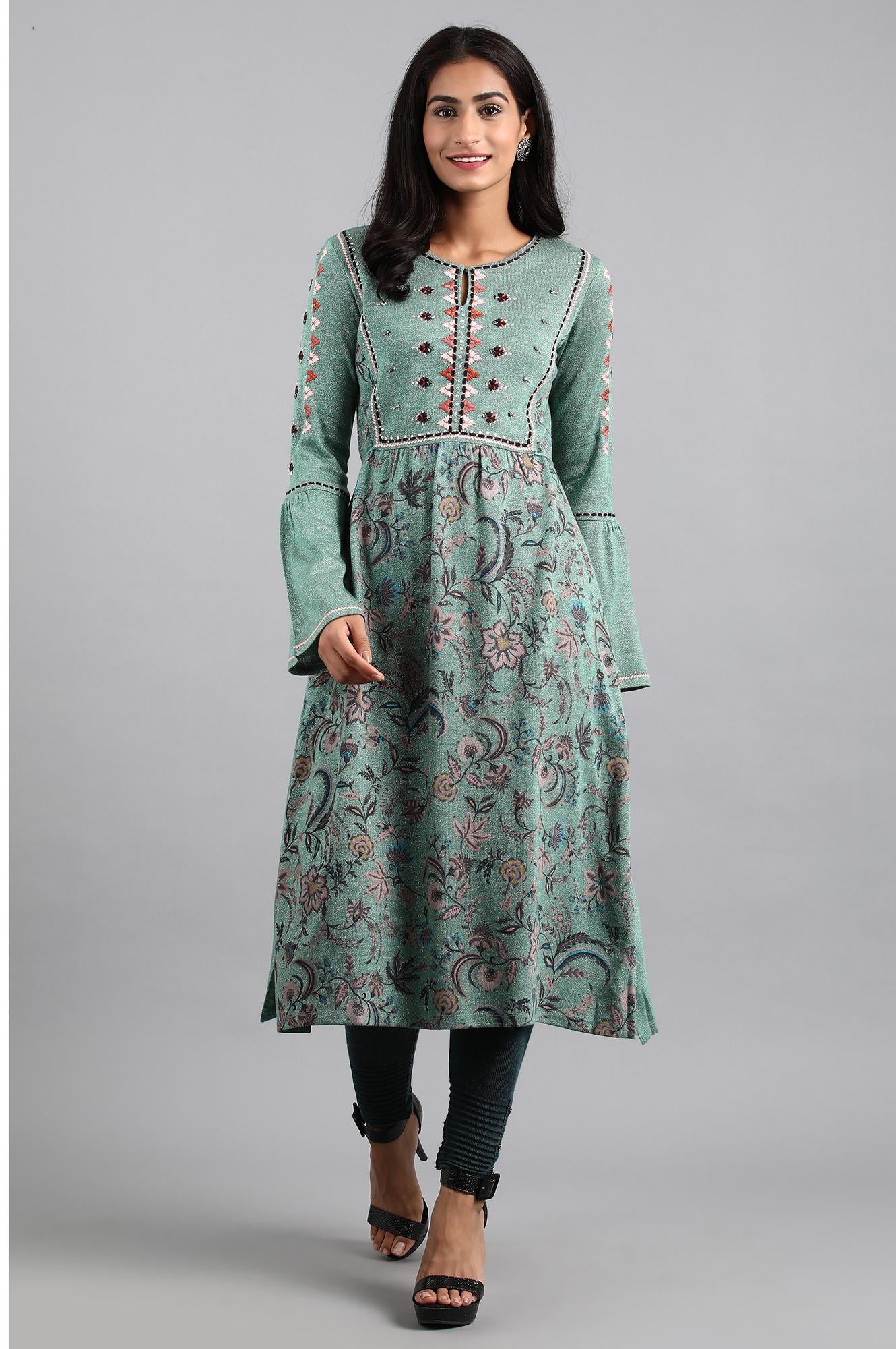 Green Round Neck Winter kurta