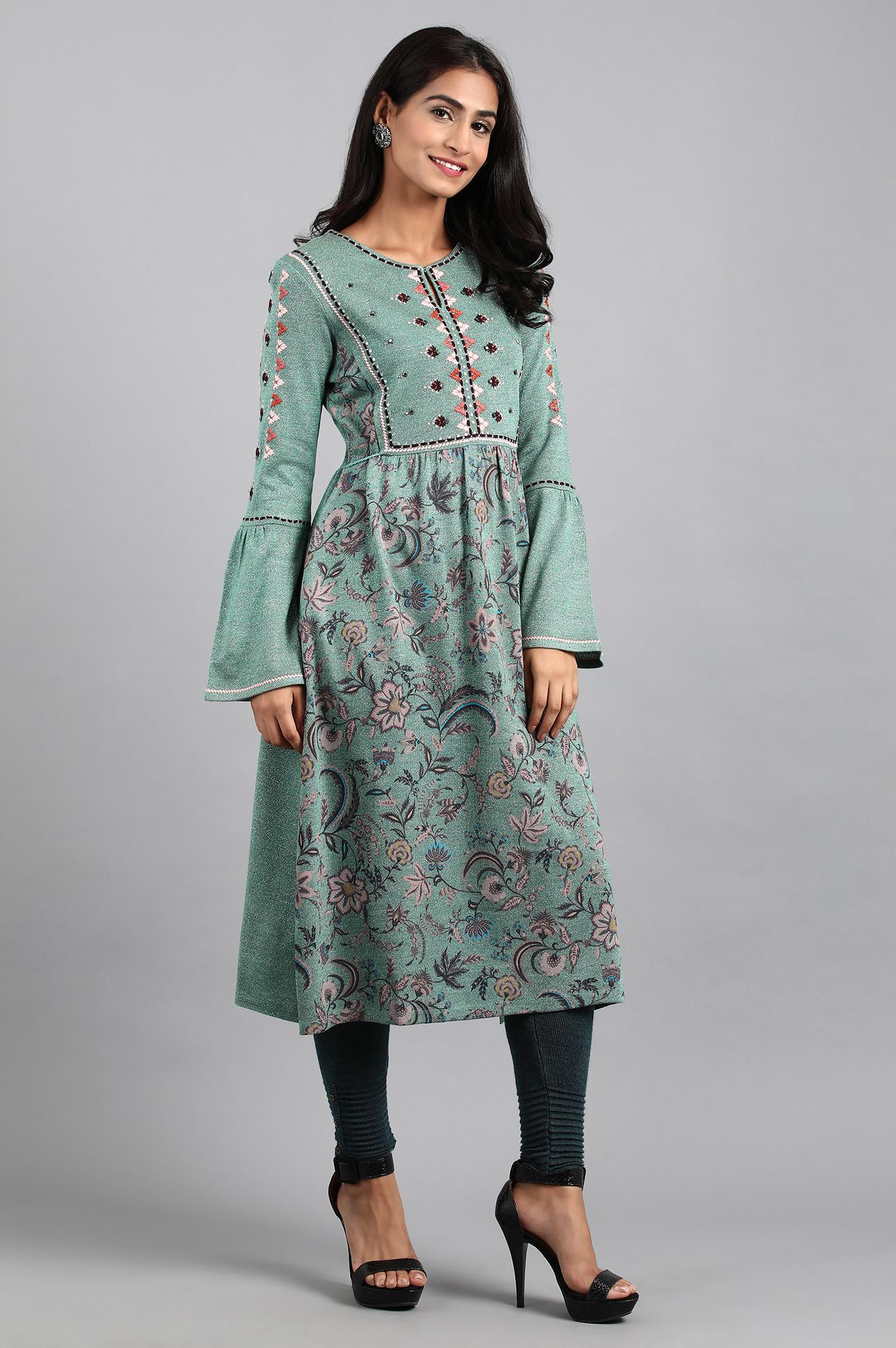 Green Round Neck Winter kurta