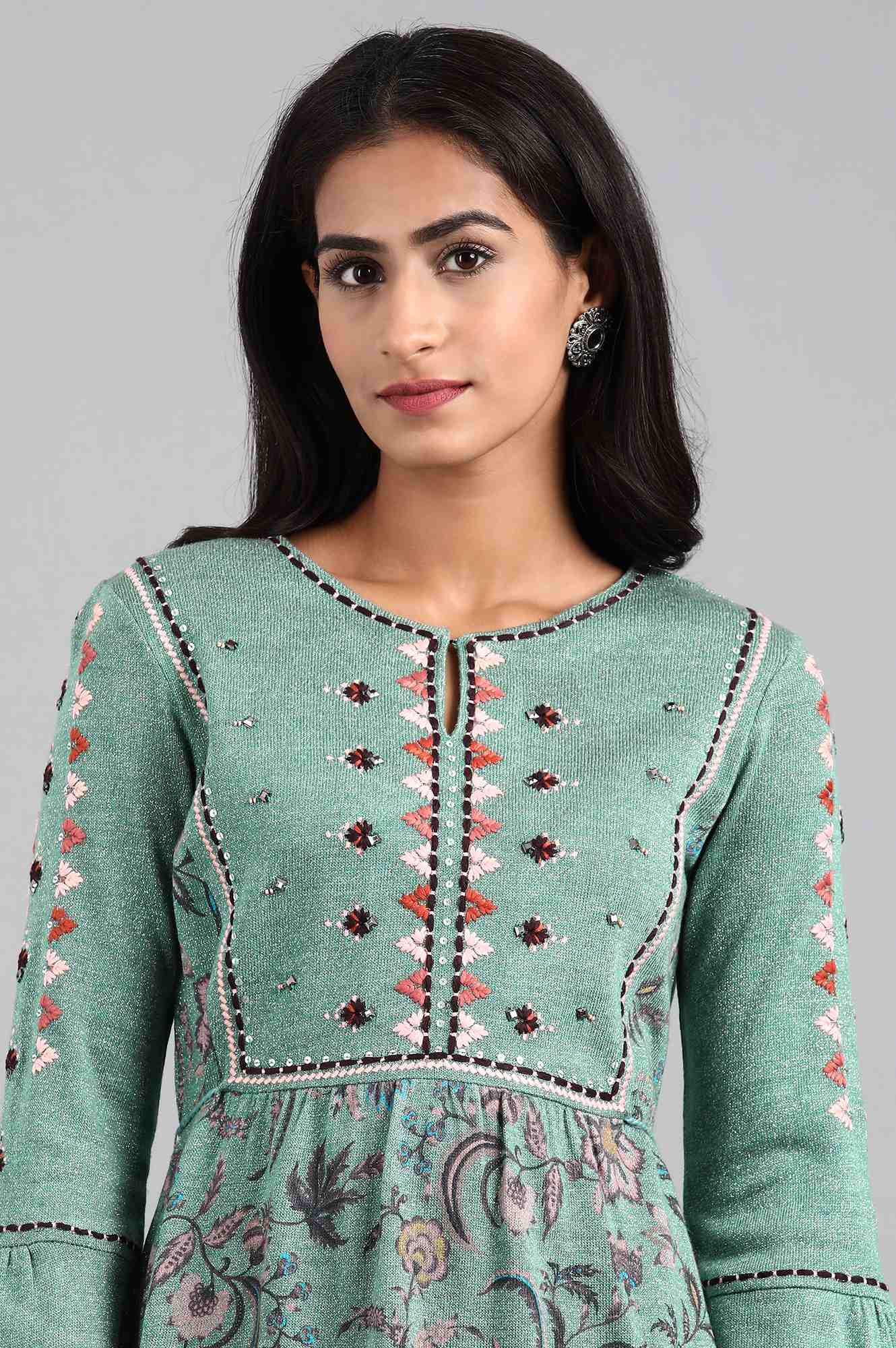 Green Round Neck Winter kurta