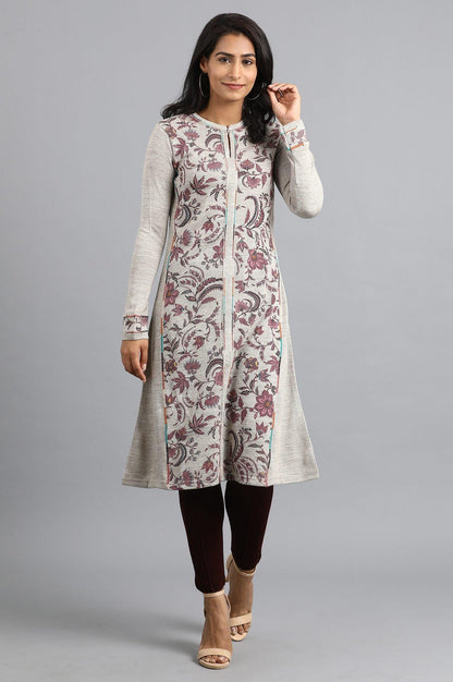 Beige Mandarin Neck Winter kurta - wforwoman