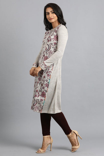 Beige Mandarin Neck Winter kurta - wforwoman