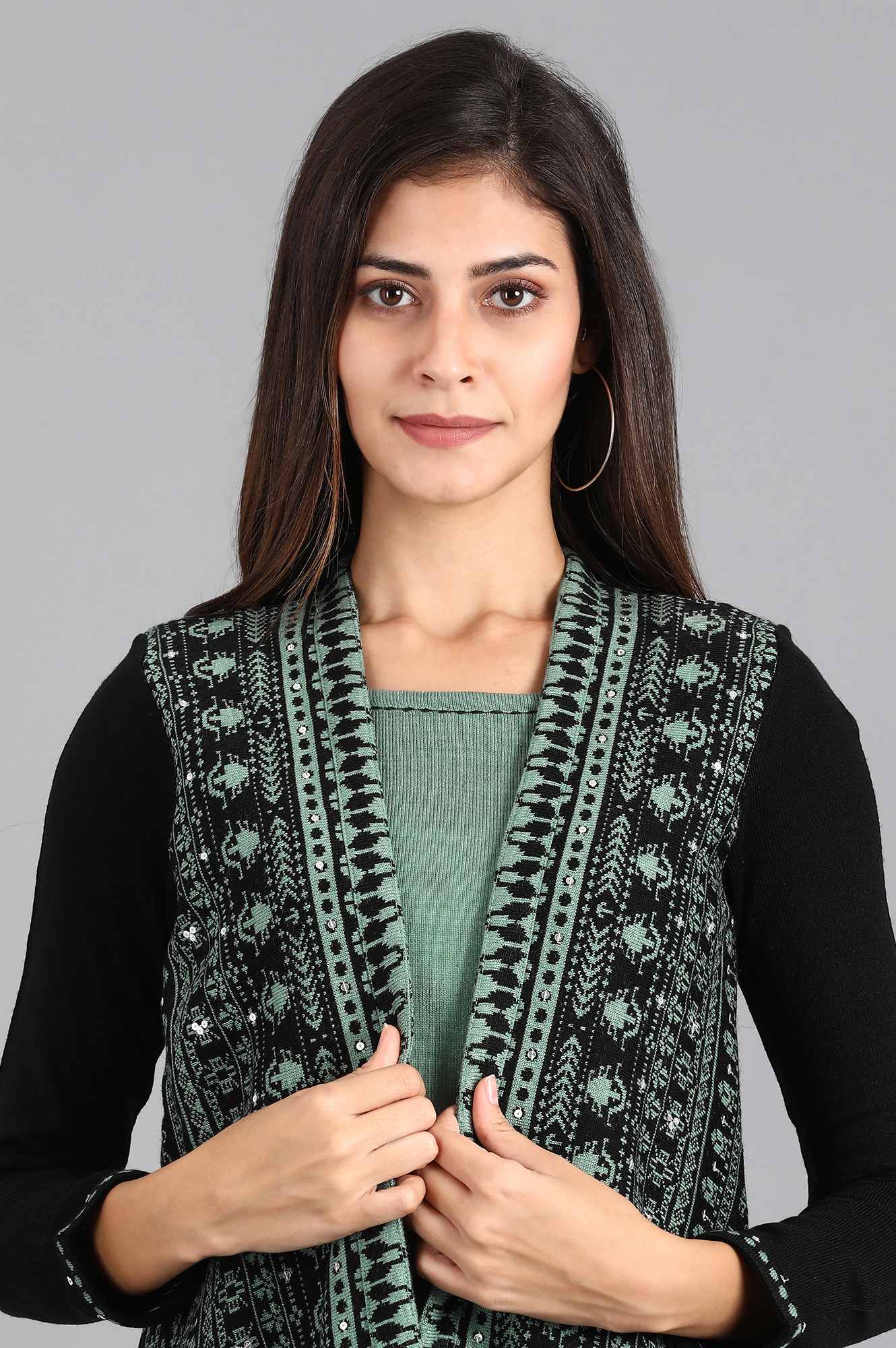 Green Round Neck Winter kurta