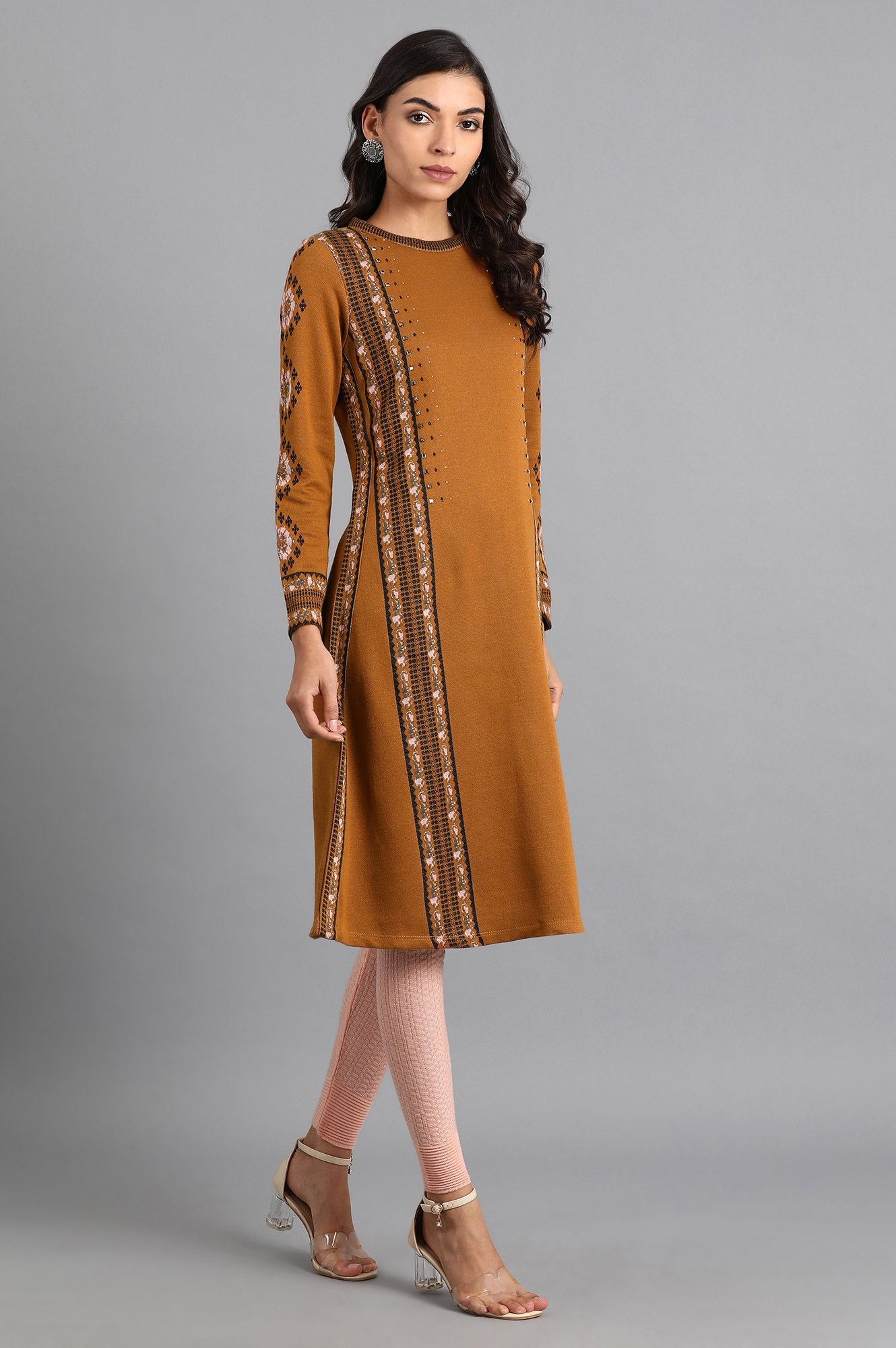 Mustard Mandarin Neck Winter kurta