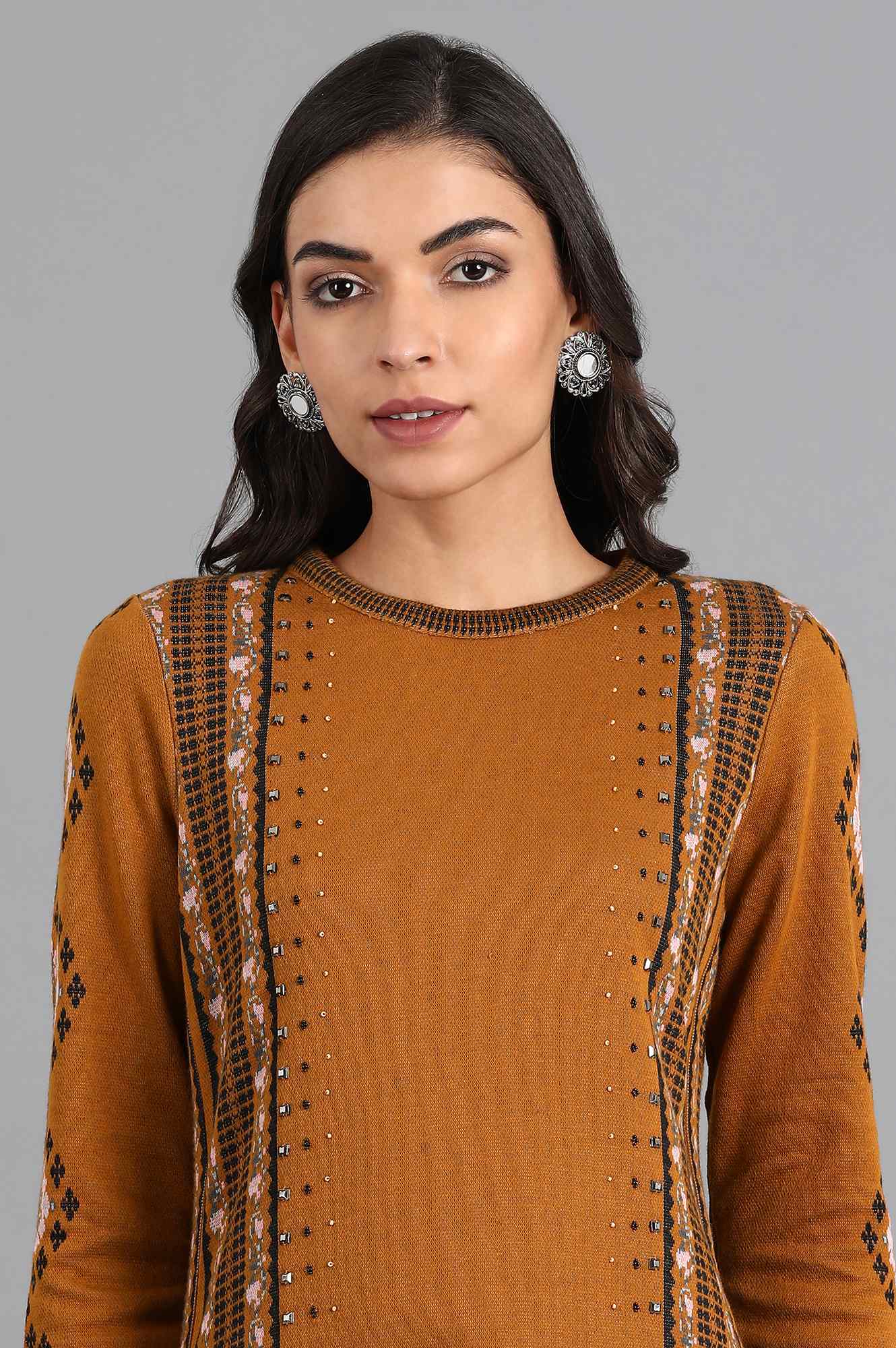 Mustard Mandarin Neck Winter kurta