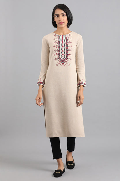 Ecru Round Neck Winter kurta