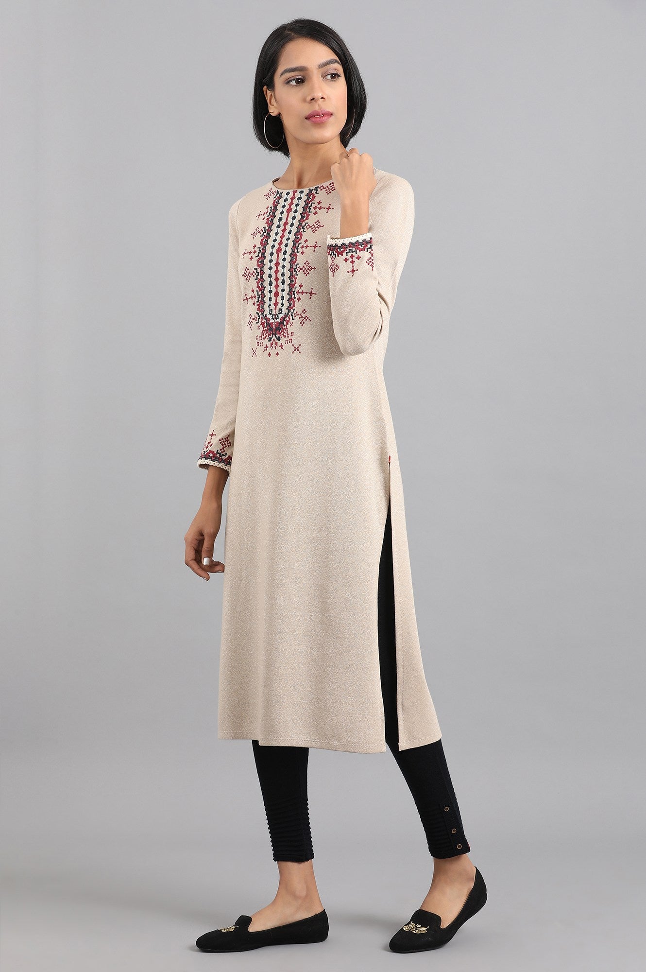 Ecru Round Neck Winter kurta