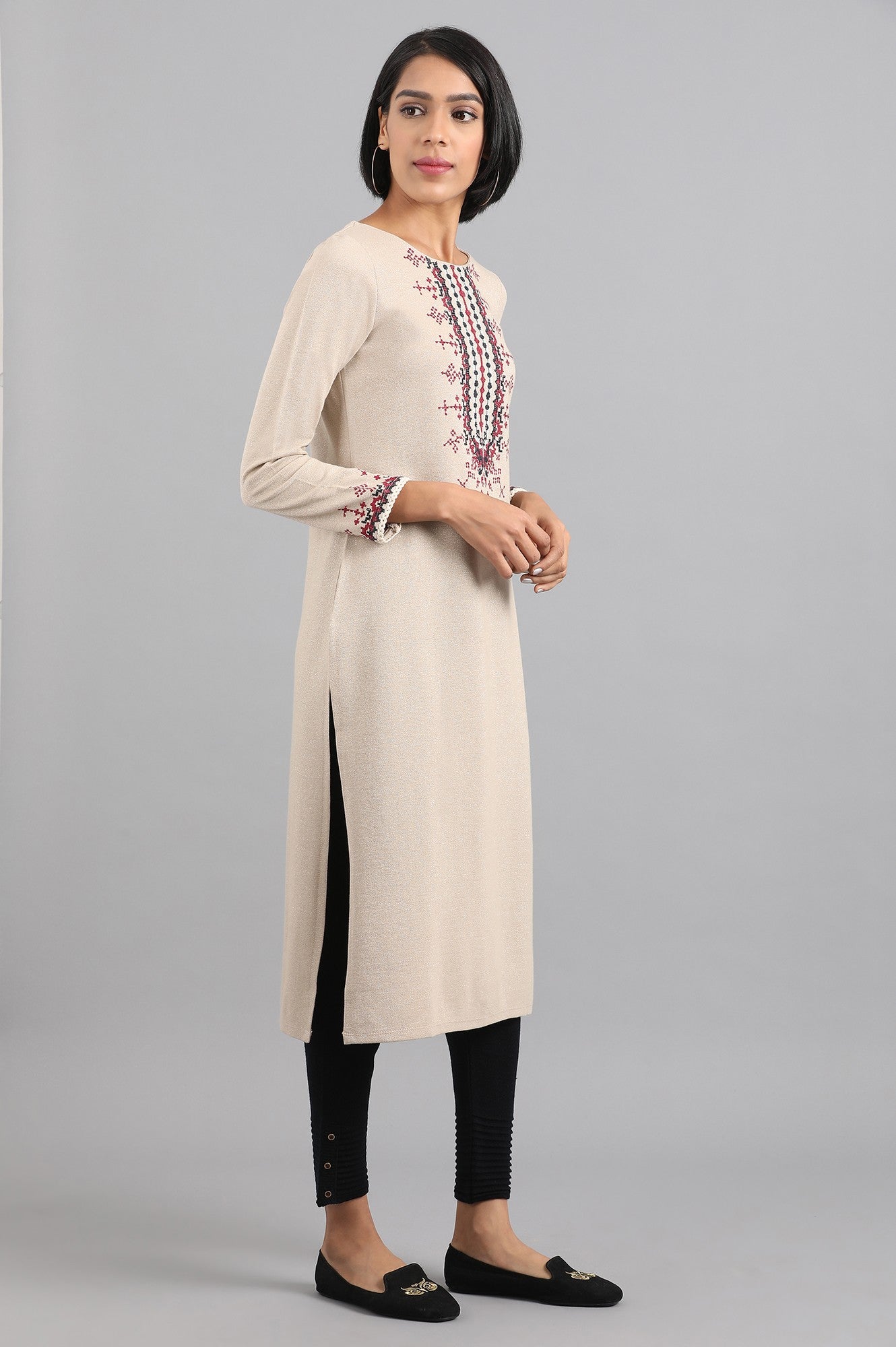 Ecru Round Neck Winter kurta