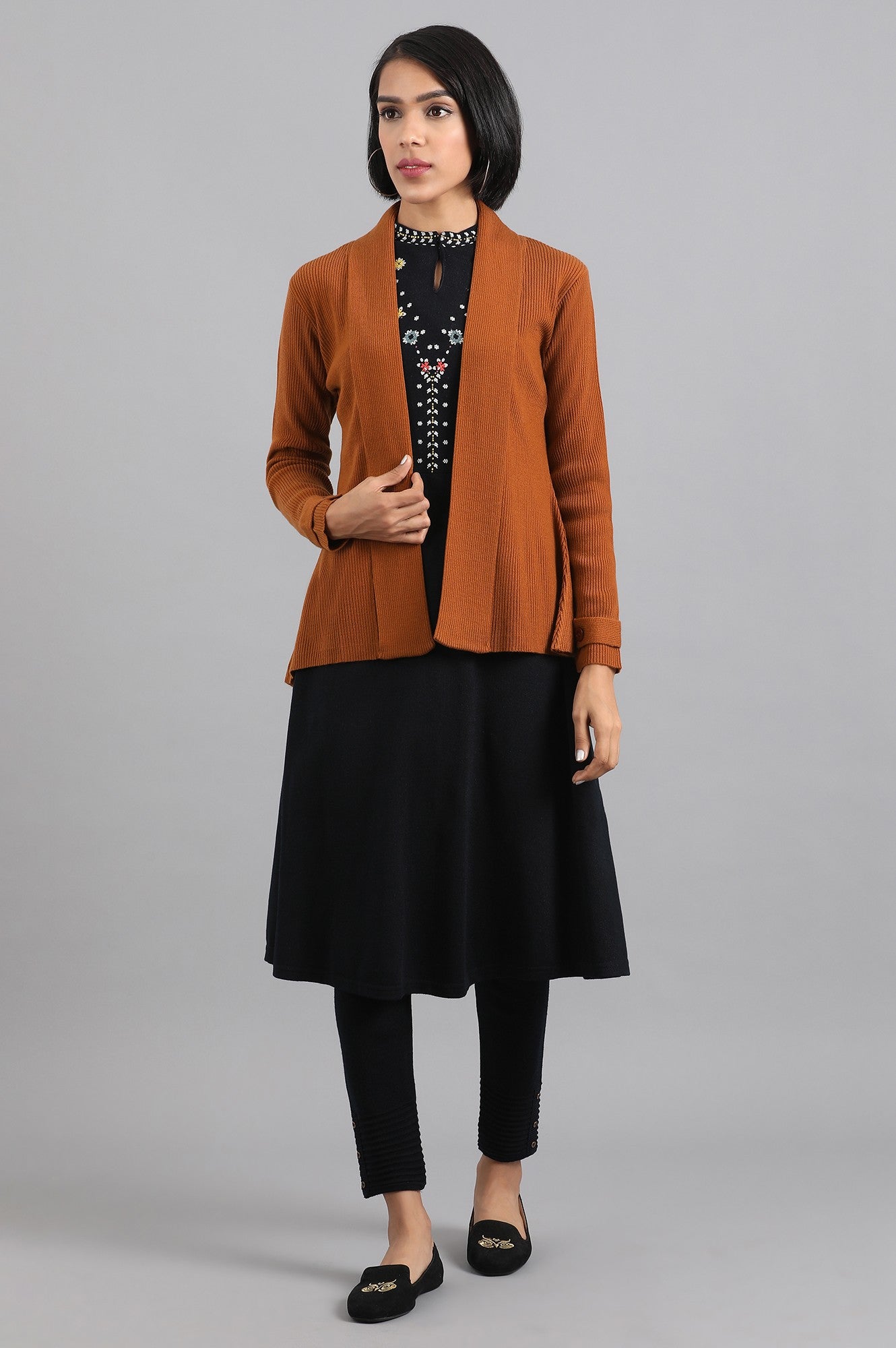 Brown Front Open Basic Cardigan