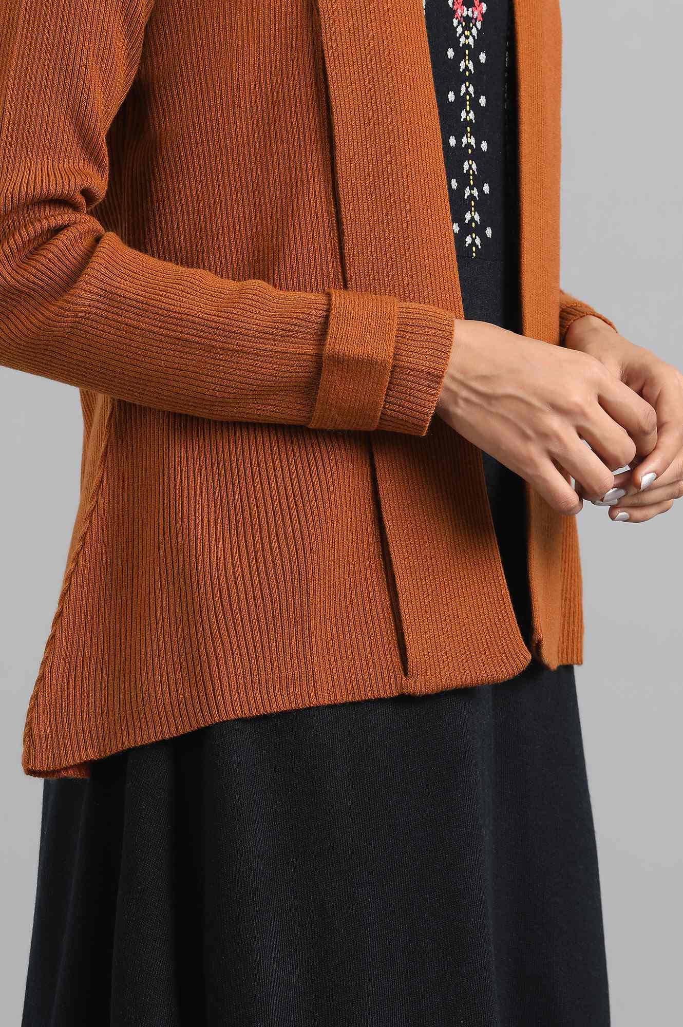 Brown Front Open Basic Cardigan