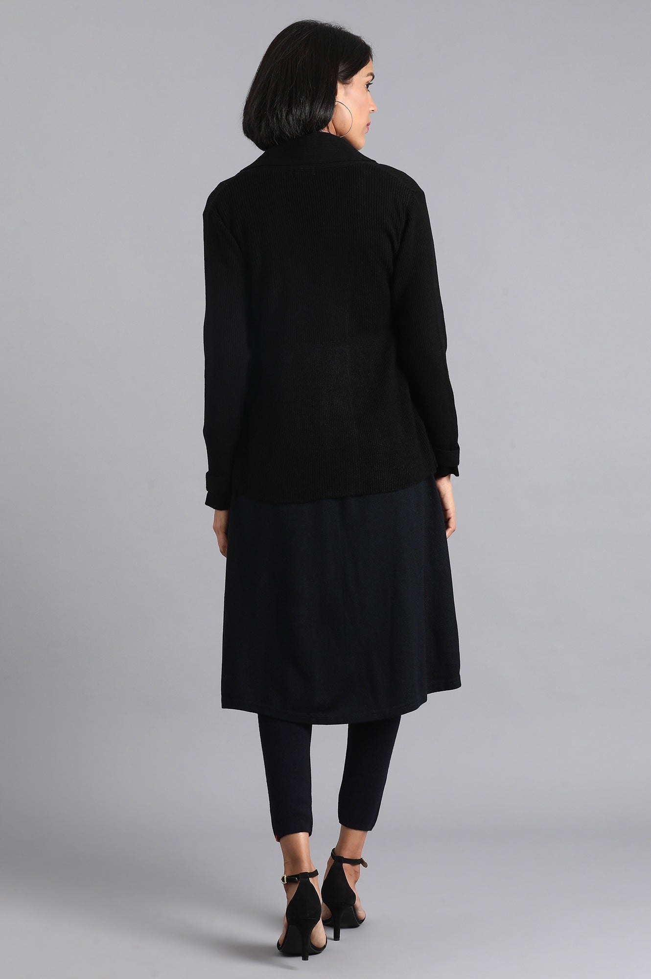 Black Front Open Basic Cardigan