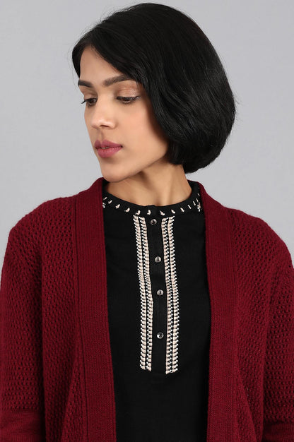 Maroon Knitted Cardigan