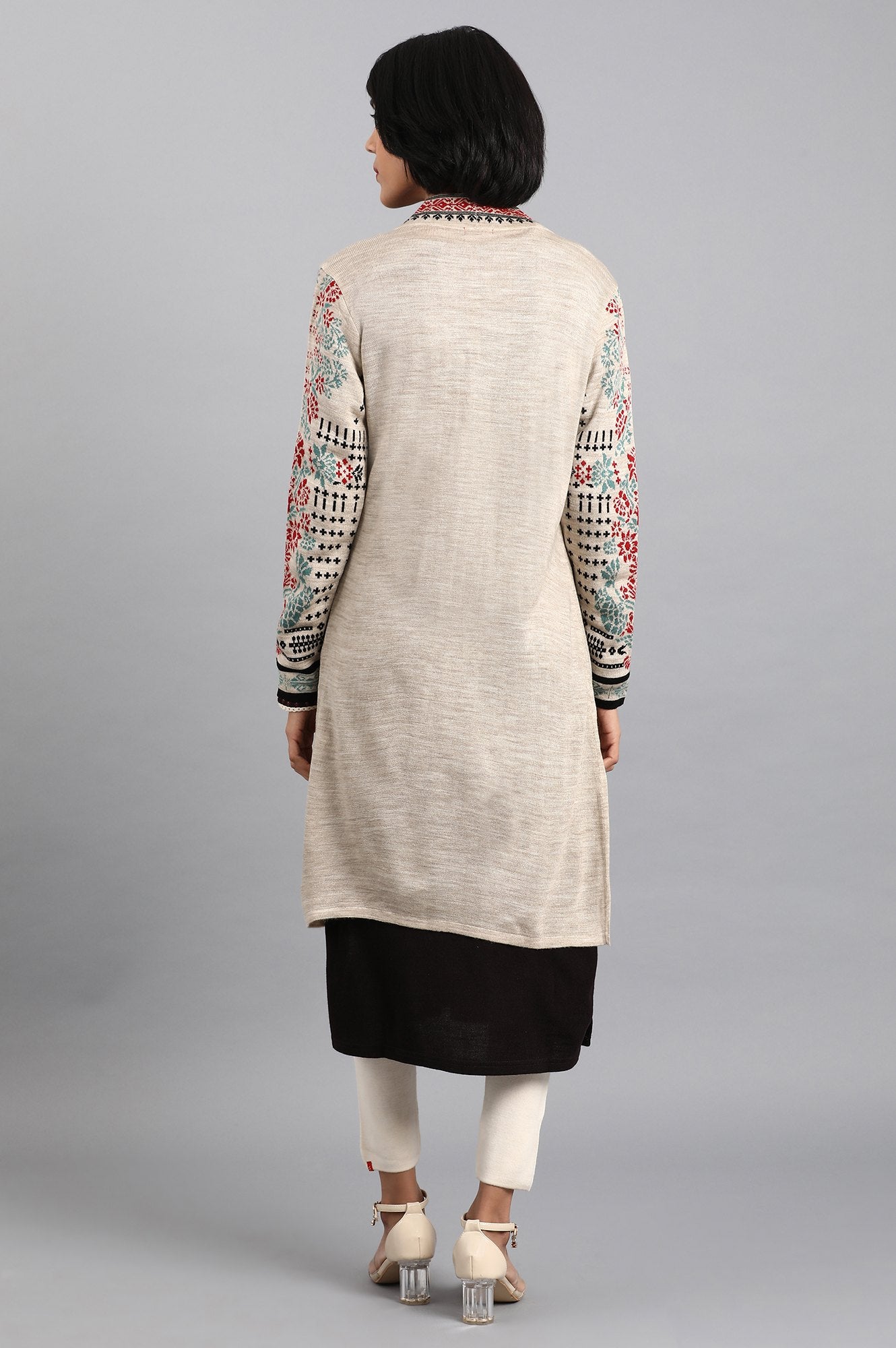 Beige Open Front Cardigan