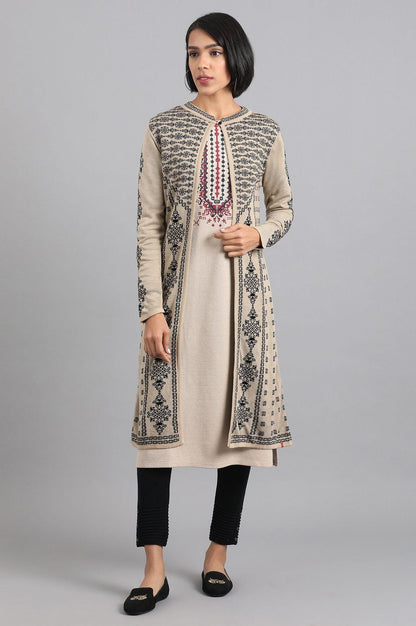 Green Round Neck Embroidered kurta - wforwoman