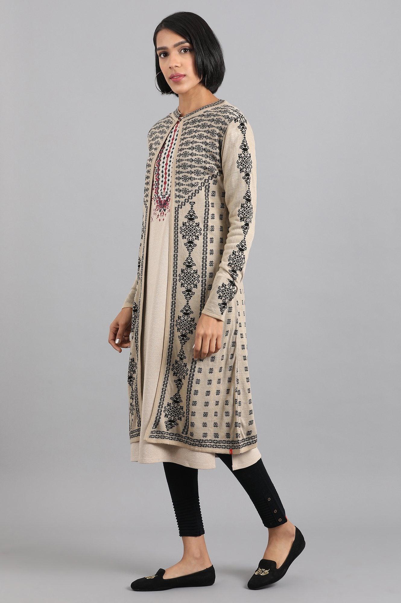 Green Round Neck Embroidered kurta - wforwoman