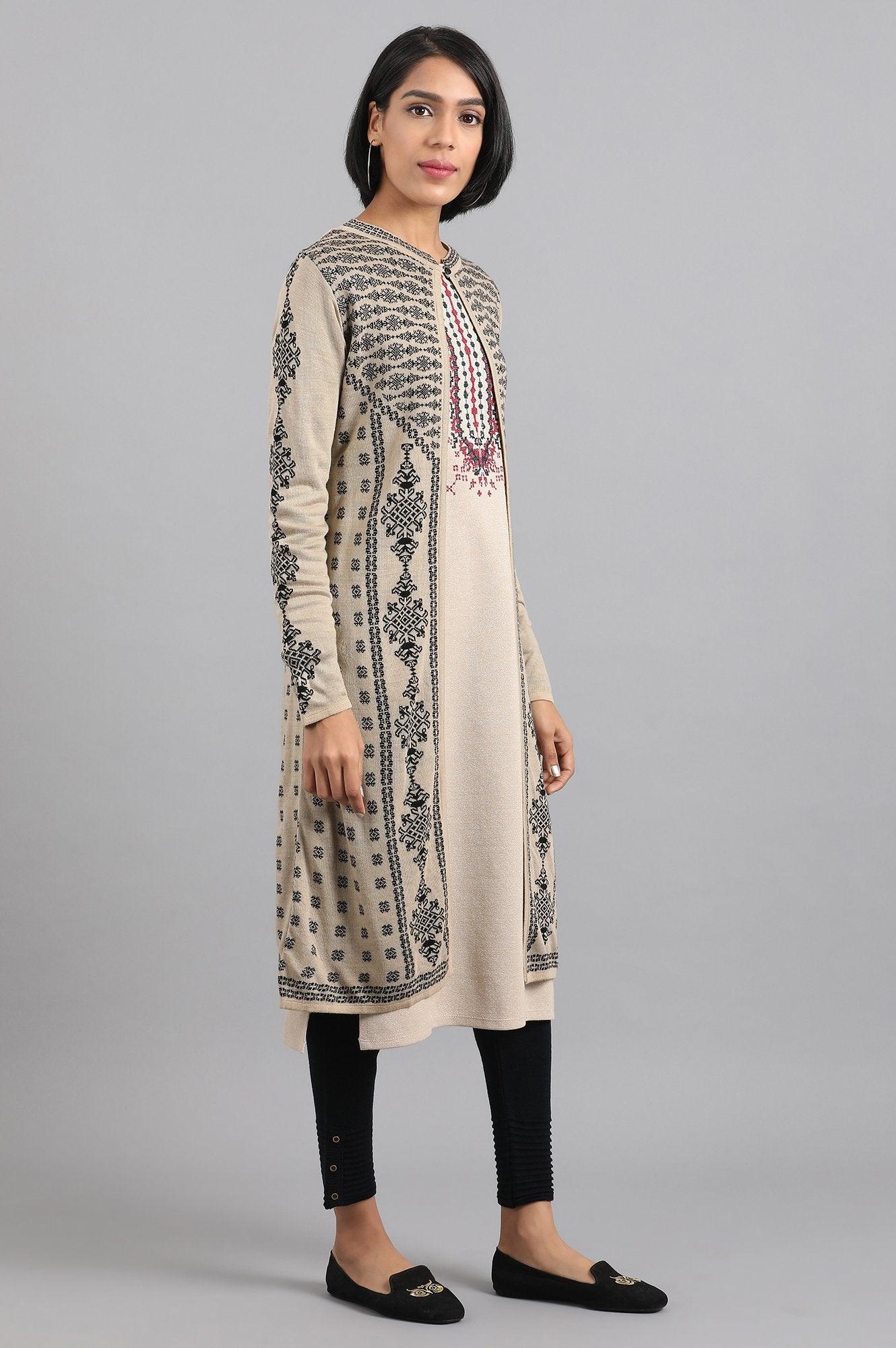 Green Round Neck Embroidered kurta - wforwoman