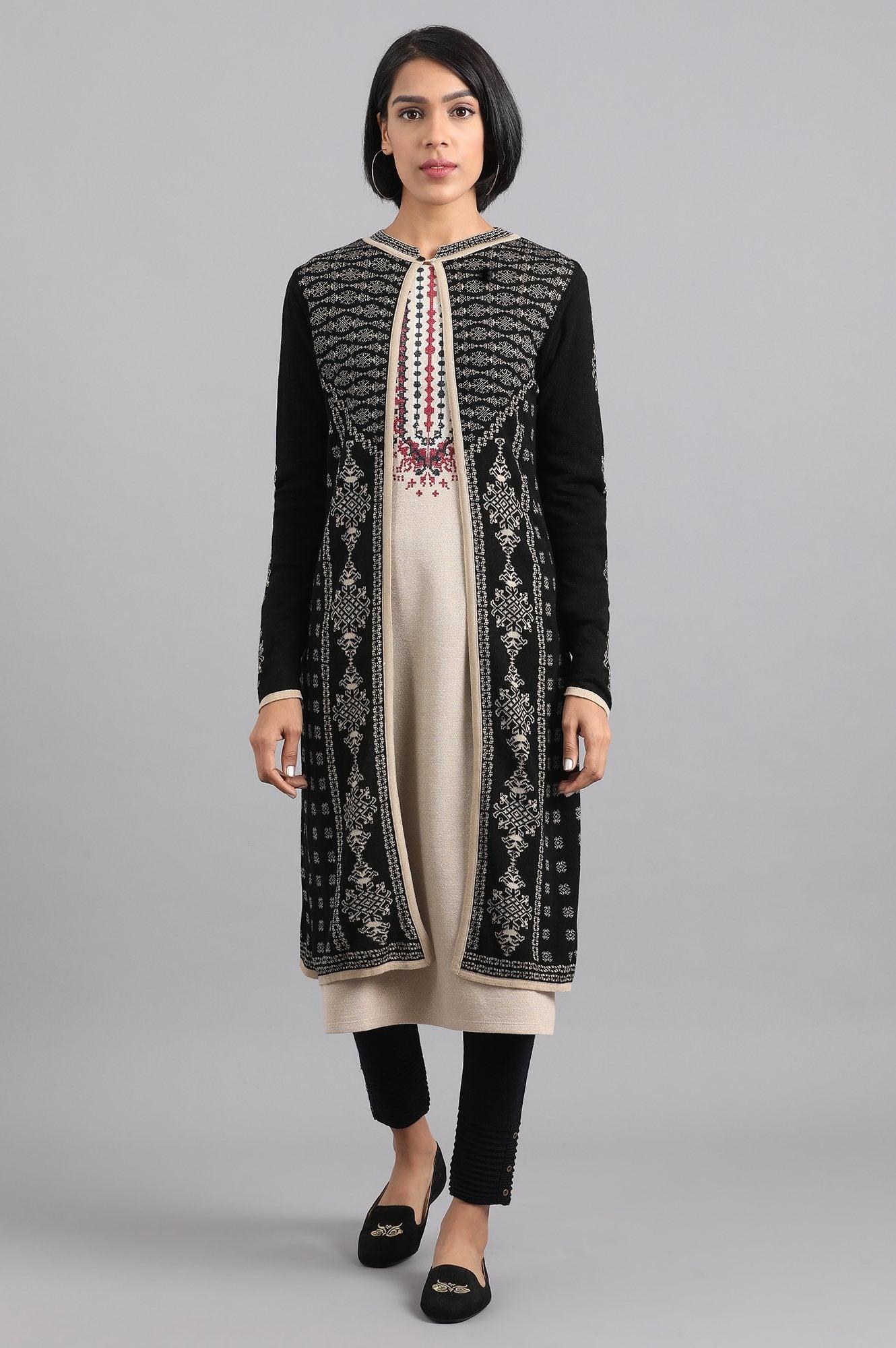 Green Round Neck Embroidered kurta - wforwoman