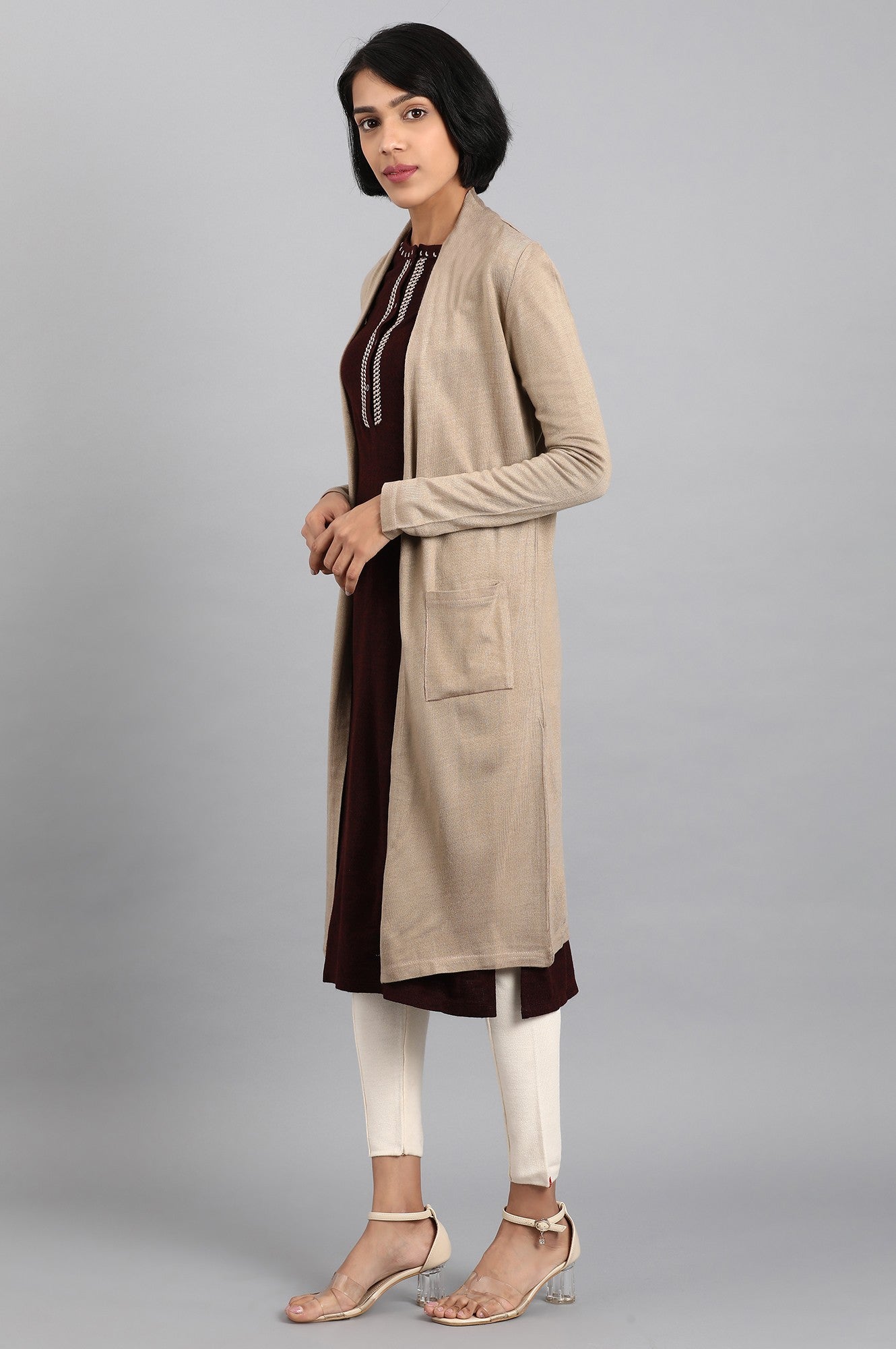 Beige Front Open Soft Acrylic Cardigan - wforwoman