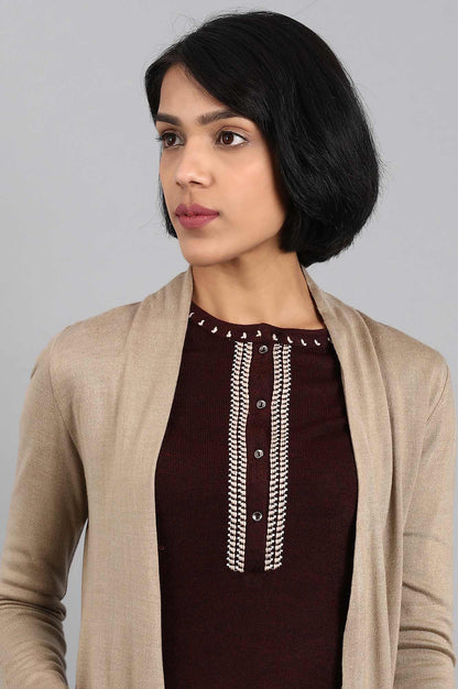 Beige Front Open Soft Acrylic Cardigan