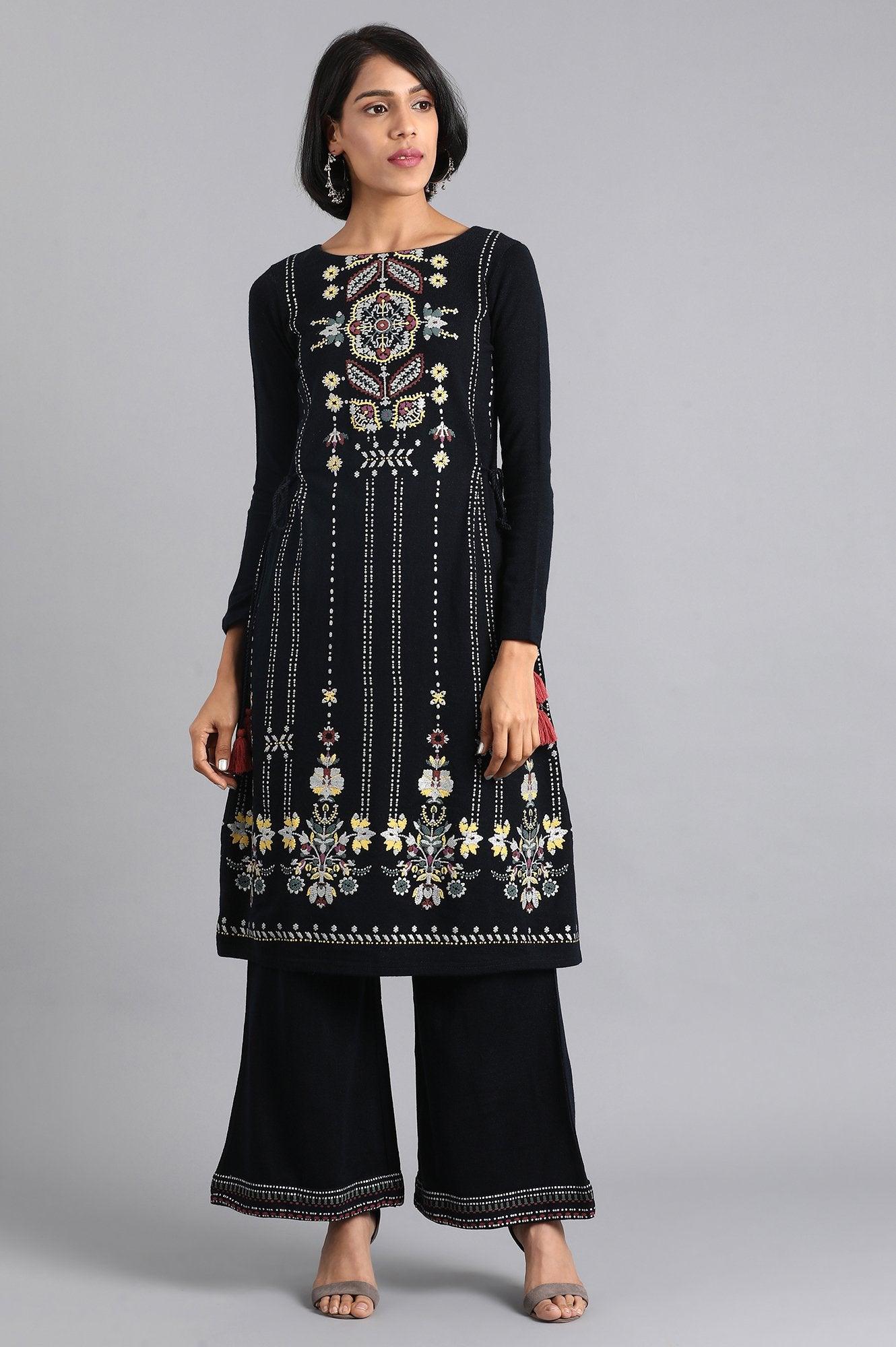 Black Printed 3/4 Sleeve kurta - wforwoman