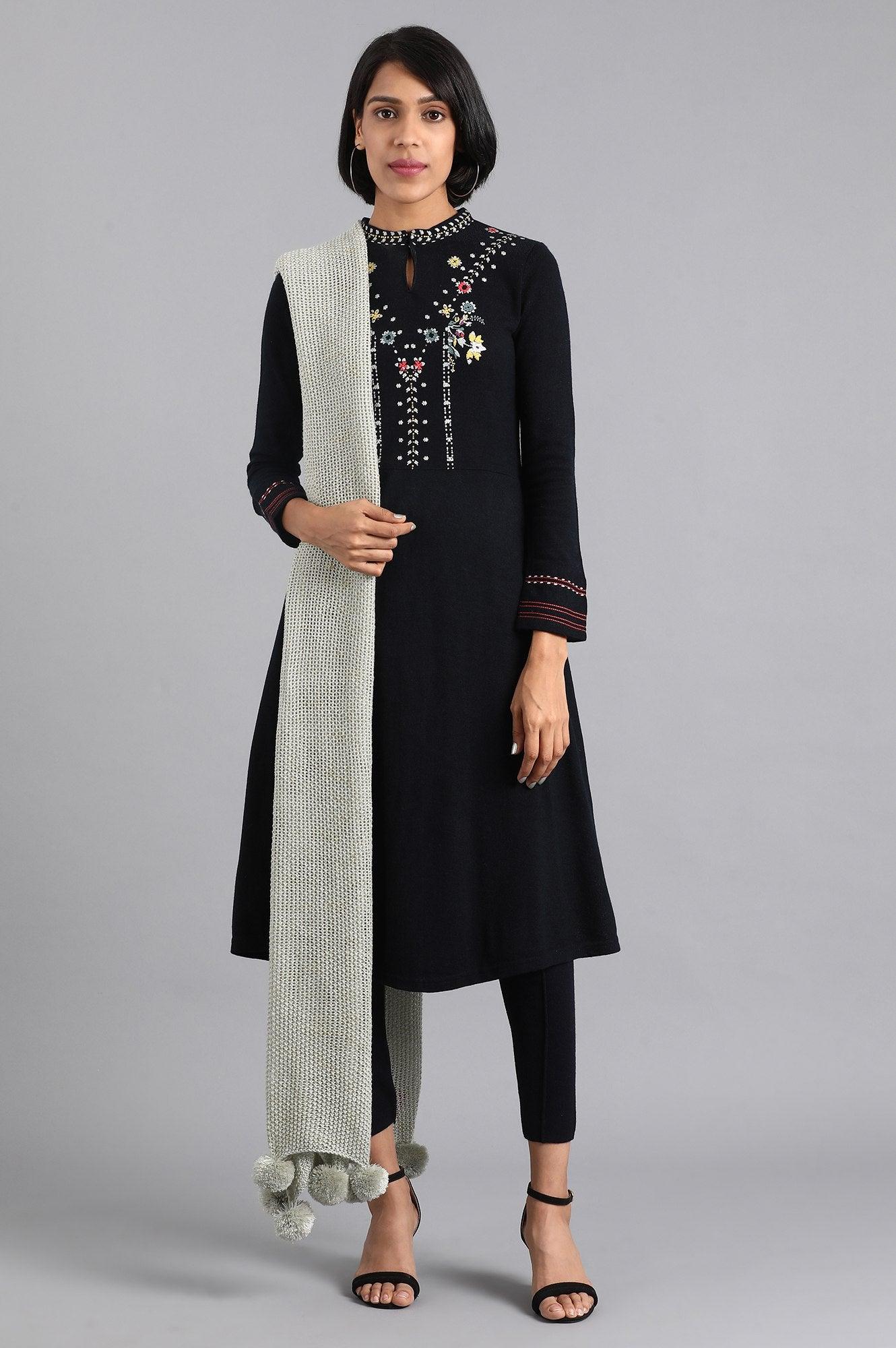 Black Printed Round Neck kurta - wforwoman