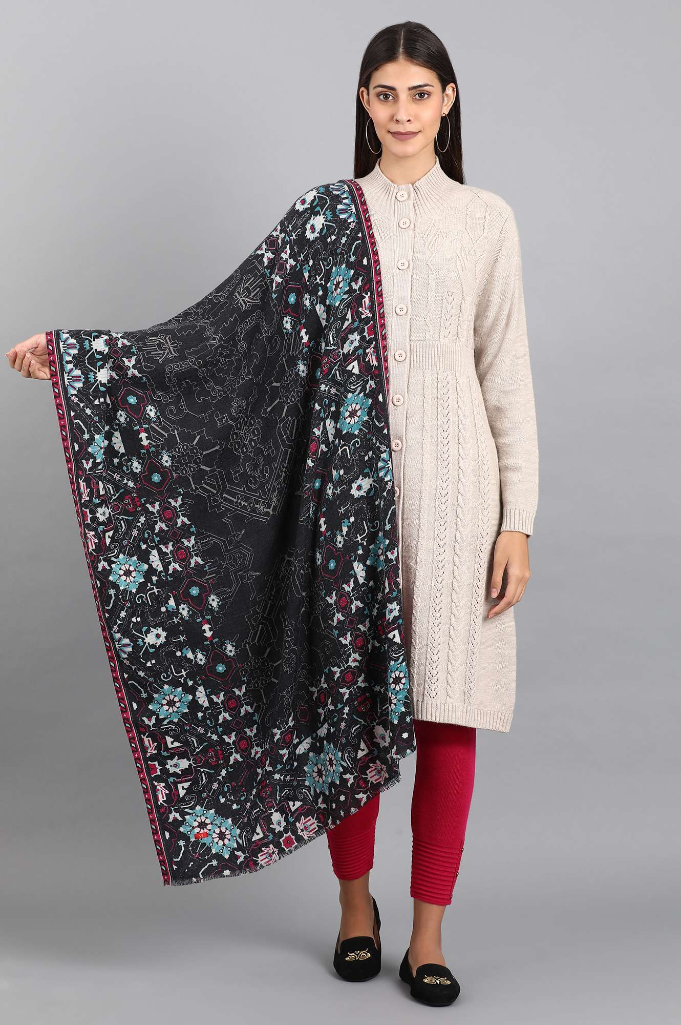 Grey Printed Shawl