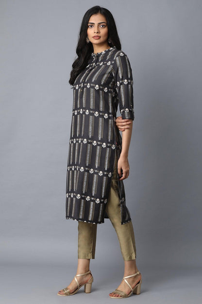 Grey Printed Straight kurta - wforwoman