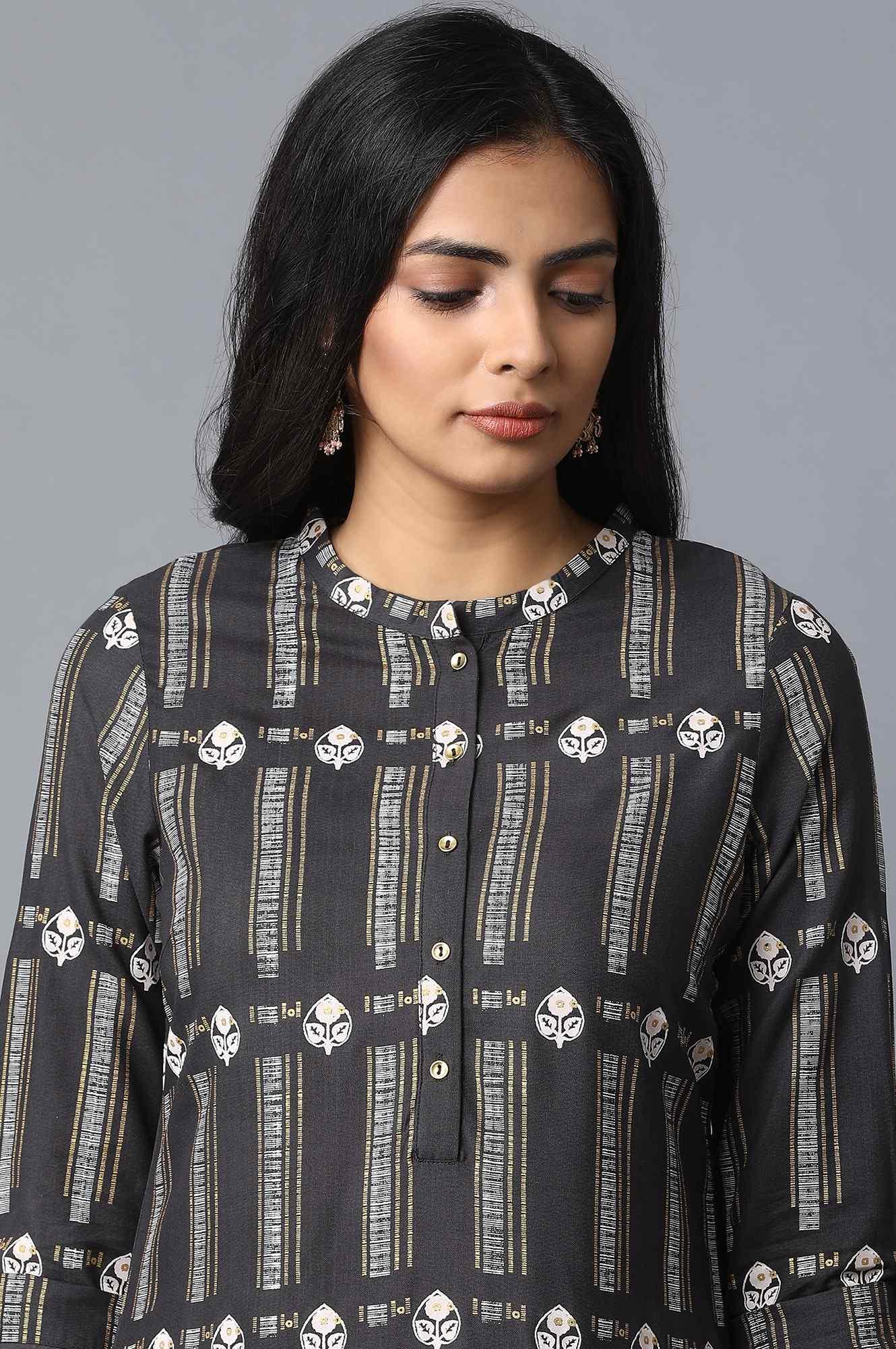 Grey Printed Straight kurta - wforwoman