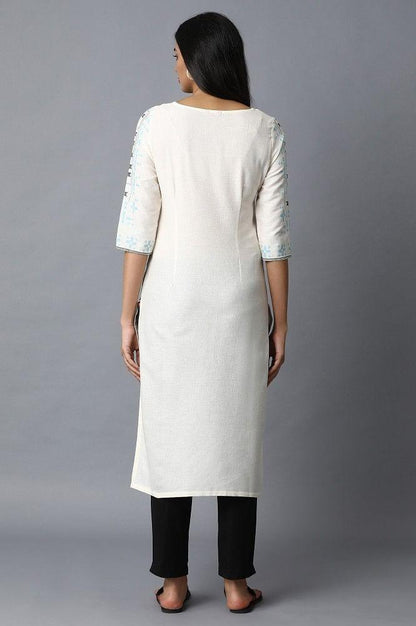 White Printed Straight kurta - wforwoman