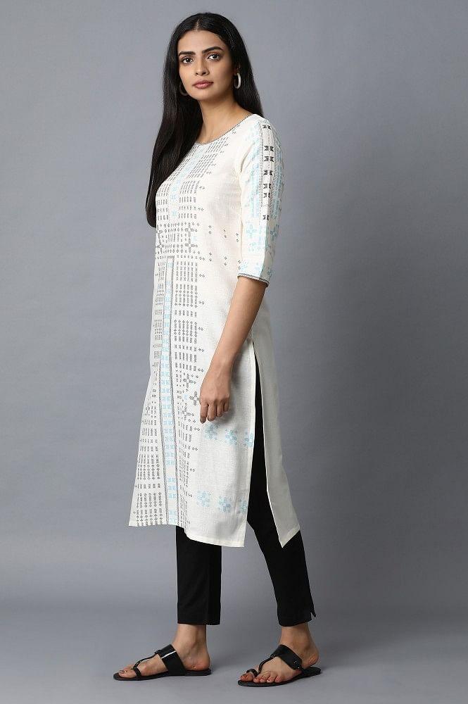 White Printed Straight kurta - wforwoman