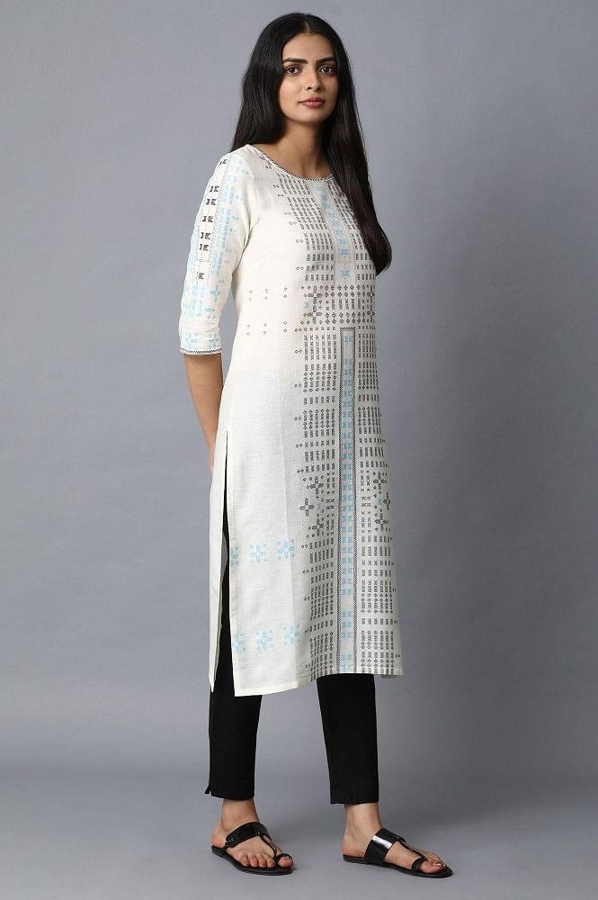 White Printed Straight kurta - wforwoman