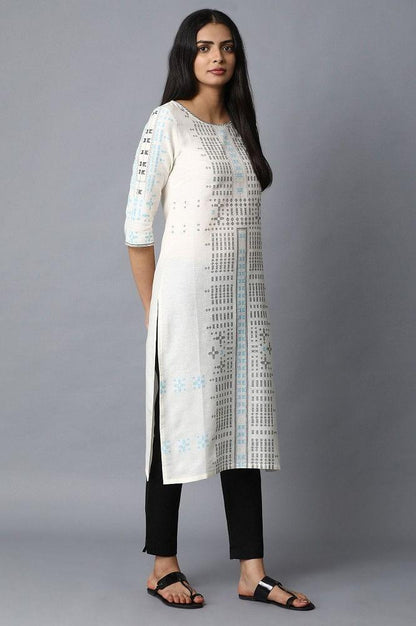 White Printed Straight kurta - wforwoman