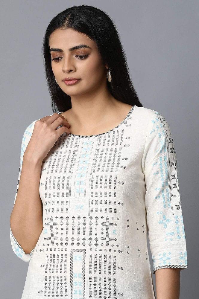 White Printed Straight kurta - wforwoman